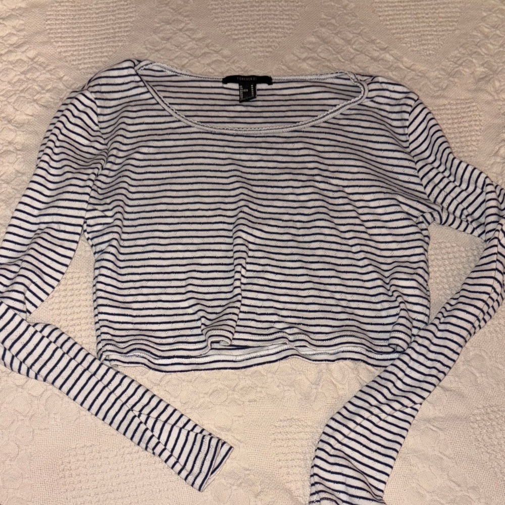 Forever 21 Blue and White Striped Crop Top